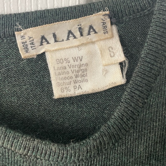Vintage long sleeve wool blend olive green ALAIA BODYSUIT: SZ S - Picture 2 of 5